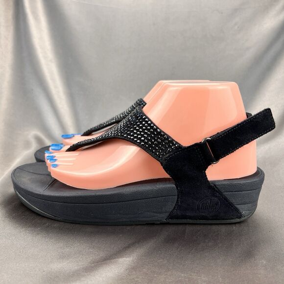 Fitflop Rokkit Navy Blue Crystal Toe Post Sandals Womens 8 Adjustable Strap Shoe - Picture 12 of 17